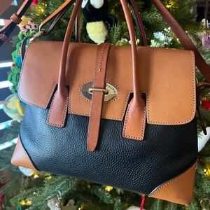 Dooney & Bourke Elisa Satchel | Black Pebbled Leather | Equestrian Style | EUC